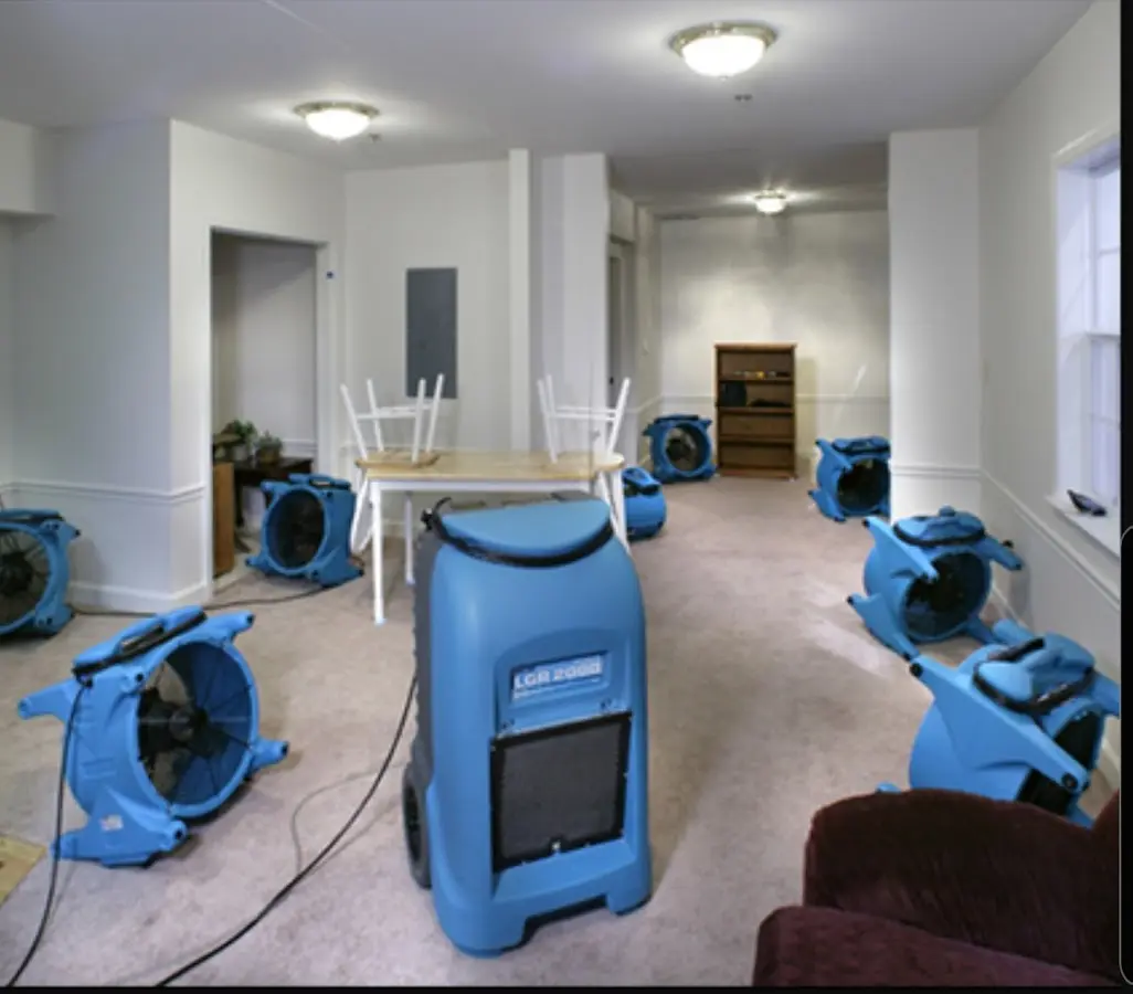 Air movers and dehumidifier setup for Water Extraction & Removal in South Hanover
